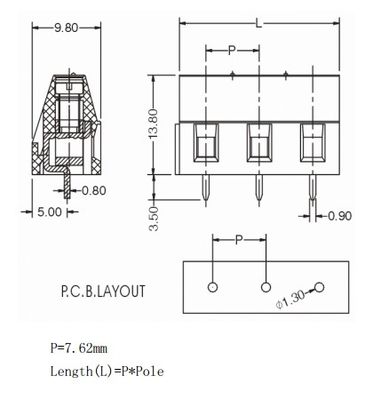 Euro Terminal | Pitch: 7.62mm | Part No.505-2-7.62