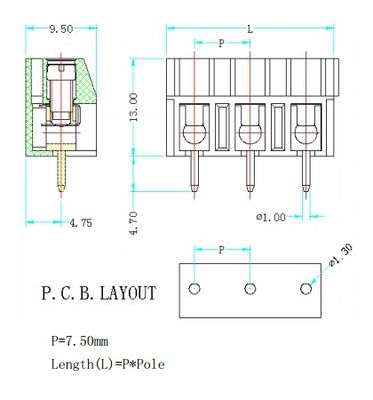 Wire protector terminal | Pitch: 7.50mm | Part No.105-1-7.50