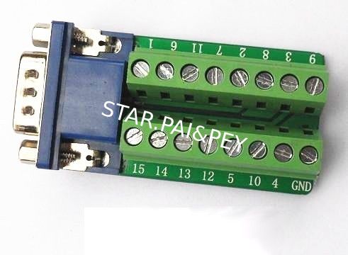 Signals Breakout Board Serial Port Header - DB15 Male / Female terminal block adapter