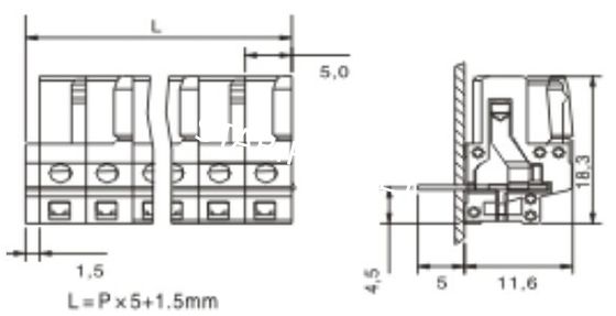 Female connector; with angle pins;with 2 locking latches; pin spacing 5 mm / 0.197 in