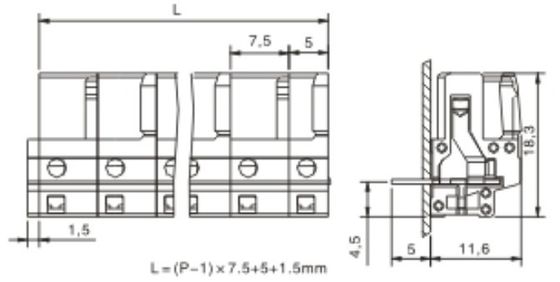 Female connector; with straight pins;with 2 locking latches; pin spacing 7.5mm / 0.295 in