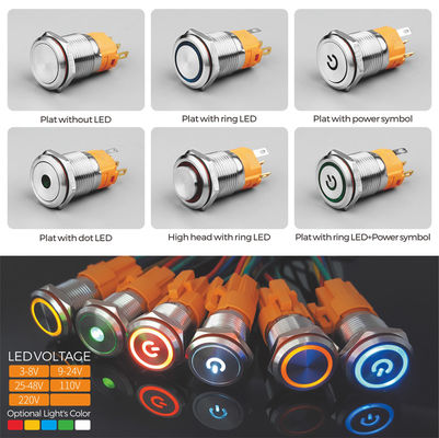 16MM DPST ON OFF momentary stainless steel push button with IP67 IK10