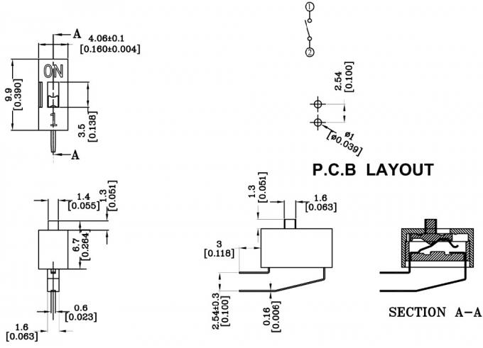 Type standard interrupteur à positions multiples rotatoire de glissière de SPST de Smd 0
